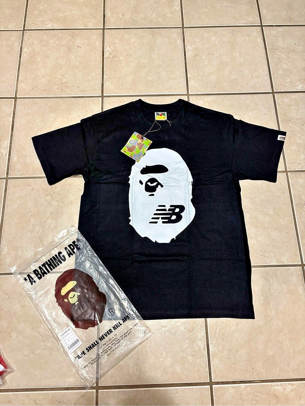 A Bathing Ape BAPE x New Balance Ape Head Logo Graphic Tee Black & White Medium